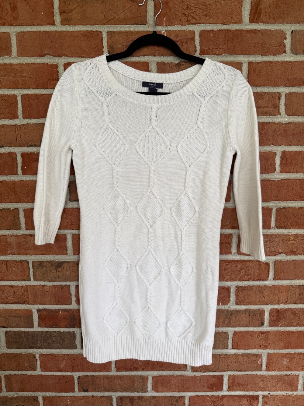 GAP White Cable Knit Long Sleeve Sweater Dress